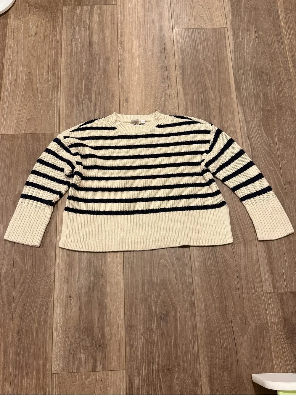 GAPkids Striped Crewneck Sweater, Size M(8) in Cream/Black